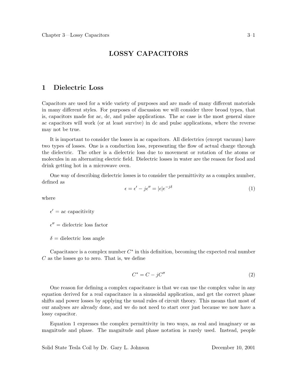 LOSSY CAPACITORS 1 Dielectric Loss