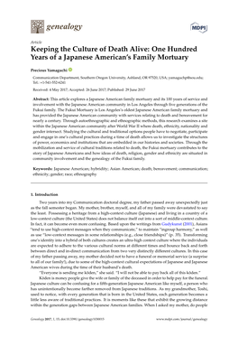 Keeping the Culture of Death Alive: One Hundred Years of a Japanese American’S Family Mortuary