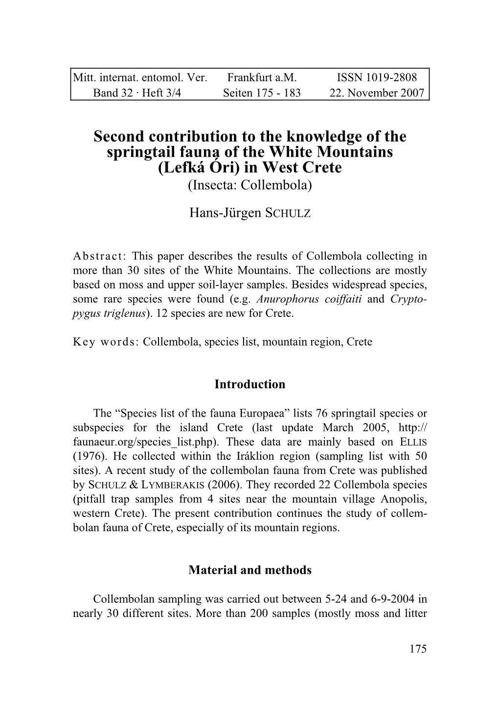 Second Contribution to the Knowledge of the Springtail Fauna of the White Mountains (Lefká Óri) in West Crete (Insecta: Collembola)