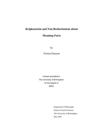 Kripkenstein and Non-Reductionism About Meaning-Facts