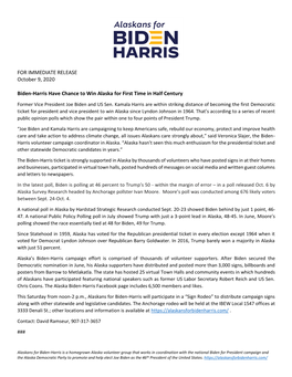 FOR IMMEDIATE RELEASE October 9, 2020 Biden-Harris Have Chance