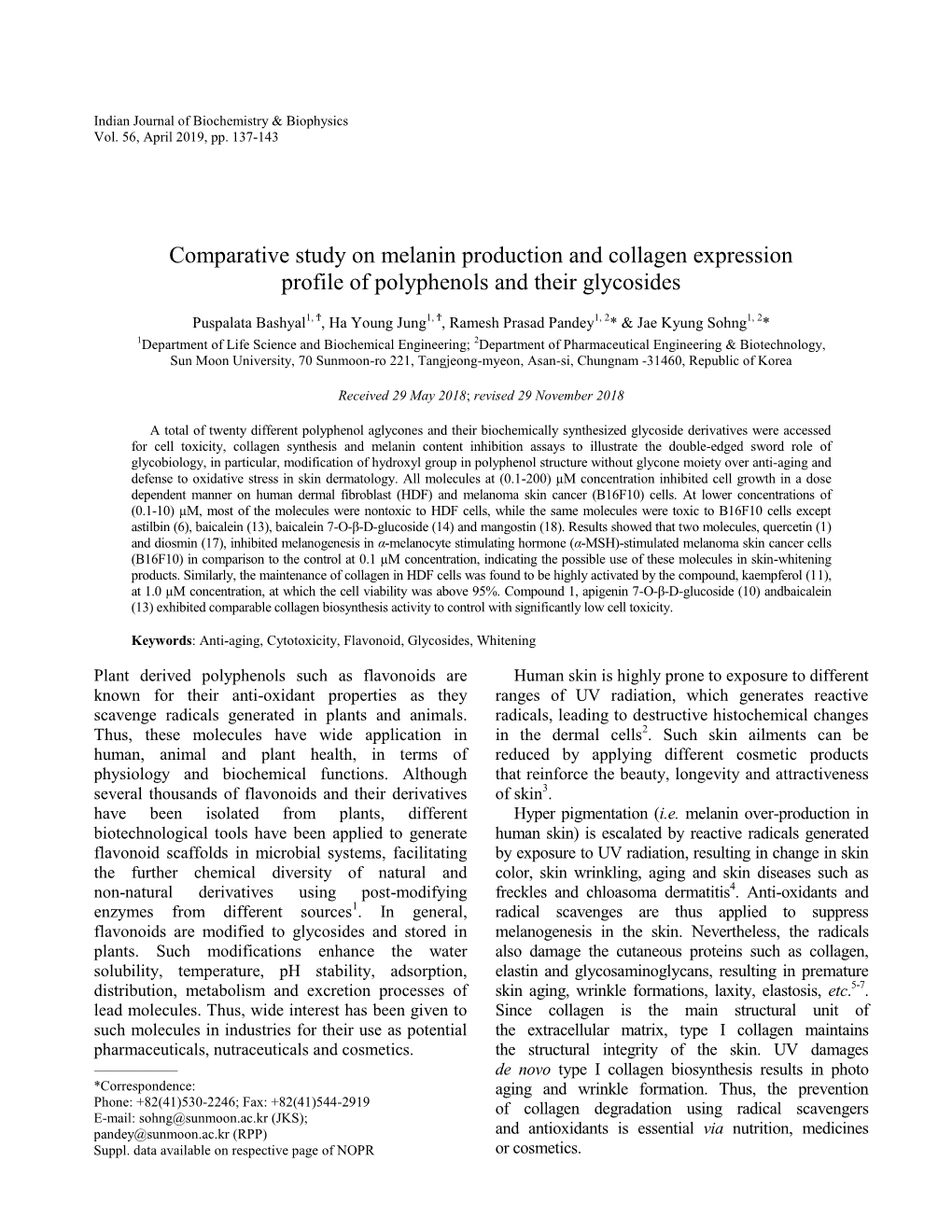 Comparative Study on Melanin Production and Collagen Expression Profile of Polyphenols and Their Glycosides