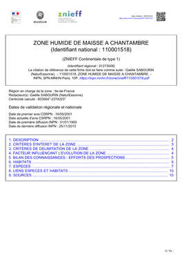ZONE HUMIDE DE MAISSE a CHANTAMBRE (Identifiant National : 110001518)
