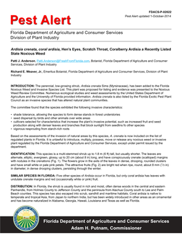 Pest Alert Pest Alert Updated 1-October-2014 Florida Department of Agriculture and Consumer Services Division of Plant Industry