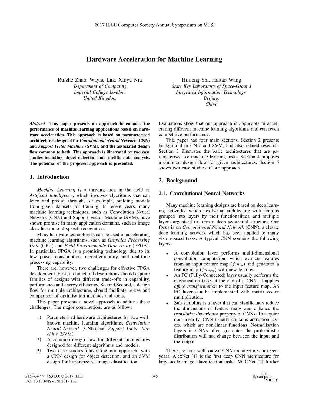 Hardware Acceleration for Machine Learning