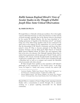 Rabbi Samson Raphael Hirsch's View of Secular Studies in The