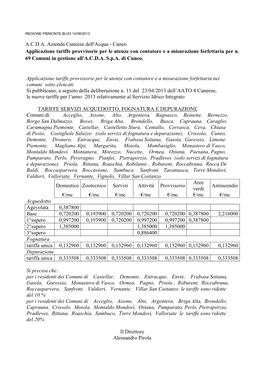 A.C.D.A. Azienda Cuneese Dell'acqua - Cuneo Applicazione Tariffe Provvisorie Per Le Utenze Con Contatore E a Misurazione Forfettaria Per N