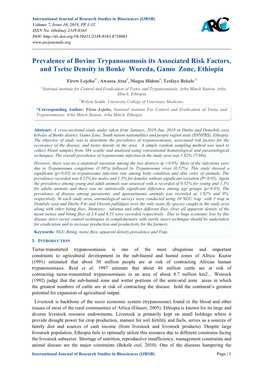 Prevalence of Bovine Trypanosomosis Its Associated Risk Factors, and Tsetse Density in Bonke Woreda, Gamo Zone, Ethiopia