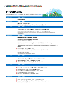 PROGRAMME 6 October 2020, Room XVII, Palais Des Nations (Geneva) and UN Web TV