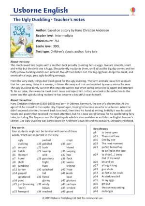 Usborne English the Ugly Duckling • Teacher’S Notes