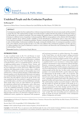 Undefined People and the Confucian Populism Se-Hyoung Yi* Department of Political Science; University of Houston-Clear Lake2700 Bay Area Blvd