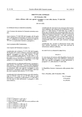Relativa All'elenco Delle Zone Agricole Svantaggiate Ai Sensi Della Direttiva 75 / 268 / CEE ( Francia )