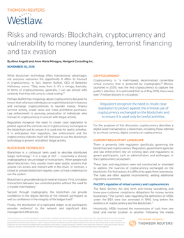 Blockchain, Cryptocurrency and Vulnerability to Money Laundering, Terrorist Financing and Tax Evasion