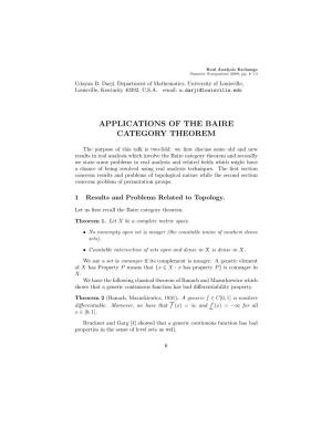 Applications of the Baire Category Theorem to Three Topics