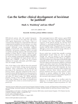 Can the Further Clinical Development of Bevirimat Be Justified?