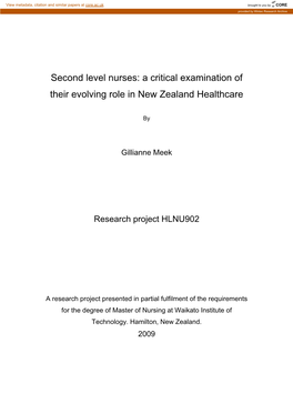 Second Level Nurses: a Critical Examination of Their Evolving Role in New Zealand Healthcare