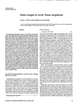Water Budget for South Texas Rangelands