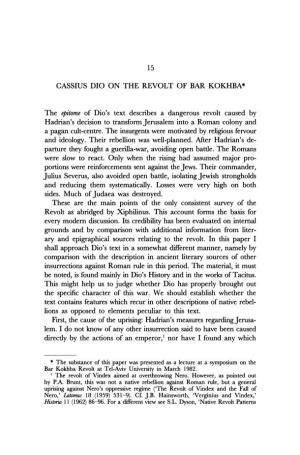 15 CASSIUS DIO on the REVOLT of BAR KOKHBA* the Epitome Of