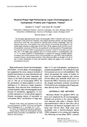 Reverse-Phase High-Performance Liquid Chromatography of Hydrophobic Proteins and Fragments Thereof’