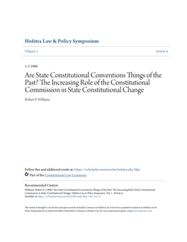 Are State Constitutional Conventions Things of the Past? the Ncri Easing Role of the Constitutional Commission in State Constitutional Change Robert F