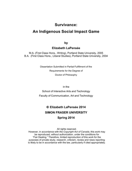 Survivance: an Indigenous Social Impact Game