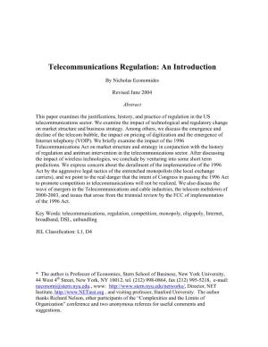 Telecommunications Regulation: an Introduction