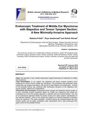 Endoscopic Treatment of Middle Ear Myoclonus with Stapedius and Tensor Tympani Section: a New Minimally-Invasive Approach