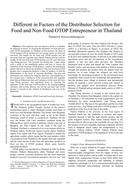 Different in Factors of the Distributor Selection for Food and Non-Food OTOP Entrepreneur in Thailand