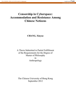 Censorship in Cyberspace: Accommodation and Resistance Among Chinese Netizens