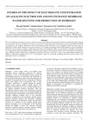 Studies on the Effect of Electrolyte Concentration on Alkaline Electrolysis and Ion Exchange Membrane Water Splitting for Production of Hydrogen