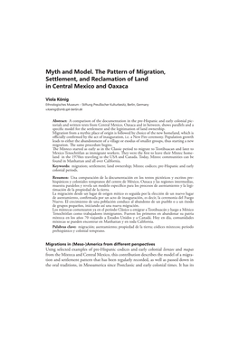 Myth and Model. the Pattern of Migration, Settlement, and Reclamation of Land in Central Mexico and Oaxaca