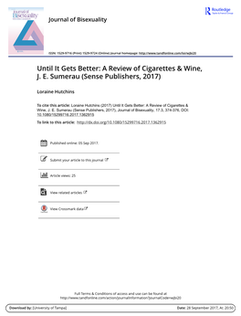 A Review of Cigarettes & Wine, JE Sumerau (Sense Publishers, 2017)
