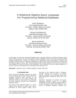 A Relational Algebra Query Language for Programming Relational Databases