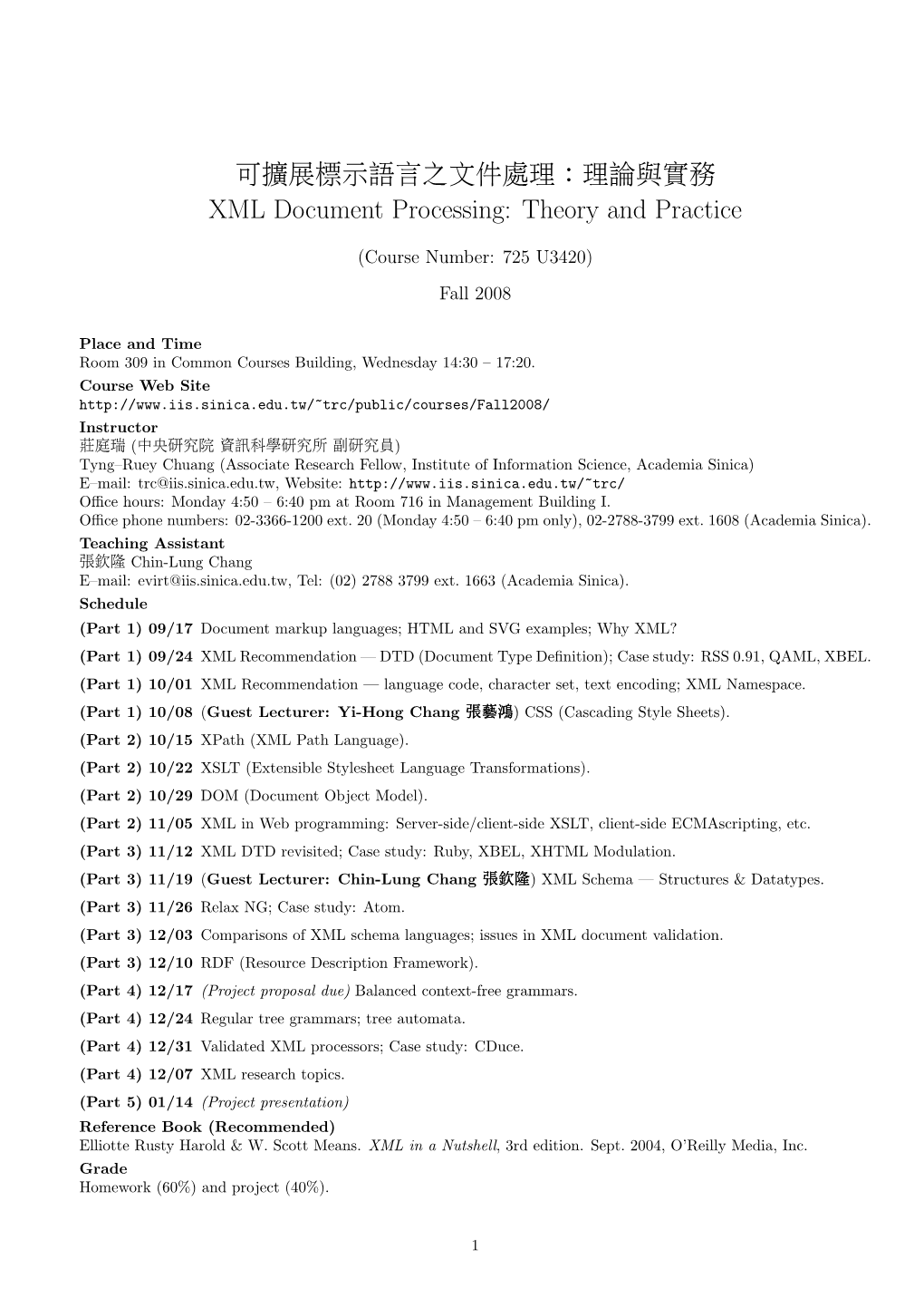 !! #! " $ !" XML Document Processing: Theory and Practice