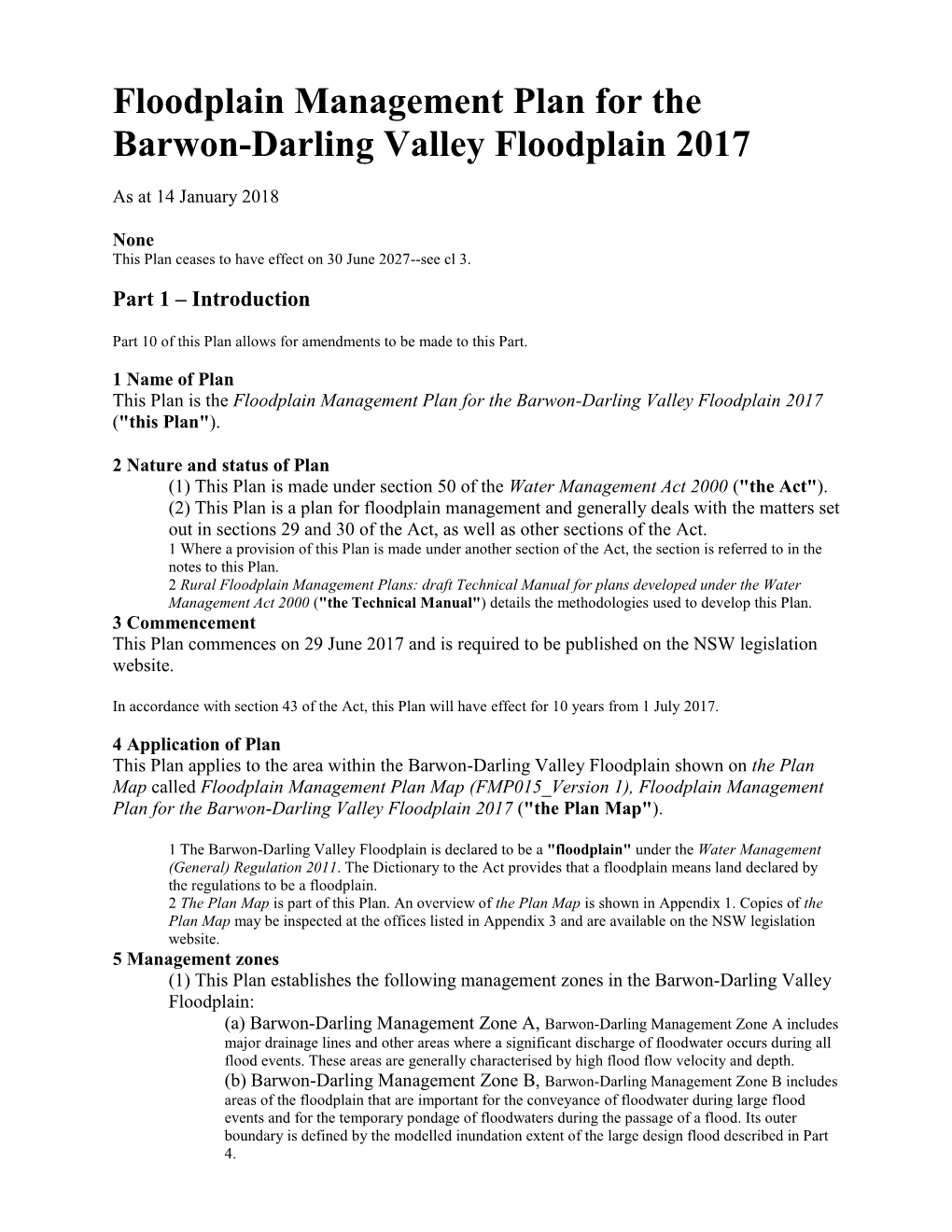 Floodplain Management Plan for the Barwon-Darling Valley Floodplain 2017