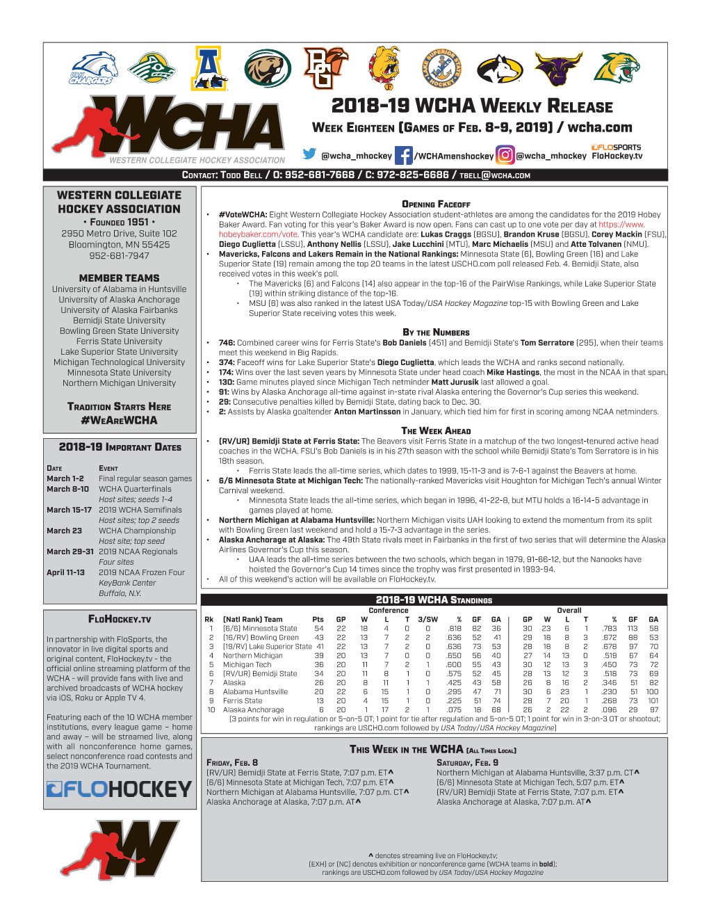 2018-19 Wcha Weekly Release Week Eighteen (Games of Feb