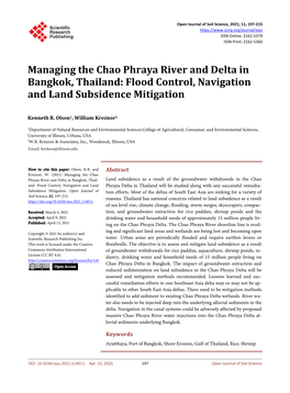 Managing the Chao Phraya River and Delta in Bangkok, Thailand: Flood Control, Navigation and Land Subsidence Mitigation