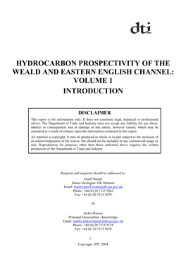 Hydrocarbon Prospectivity of the Weald and Eastern English Channel: Volume 1 Introduction