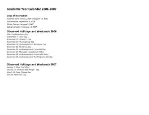 Academic Year Calendar 2006-2007