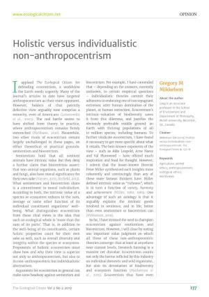 Holistic Versus Individualistic Non-Anthropocentrism