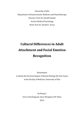 Cultural Differences in Adult Attachment and Facial Emotion Recognition