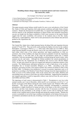 Modelling Climate-Change Impacts on Mountain Glaciers and Water Resources in the Central Dry Andes