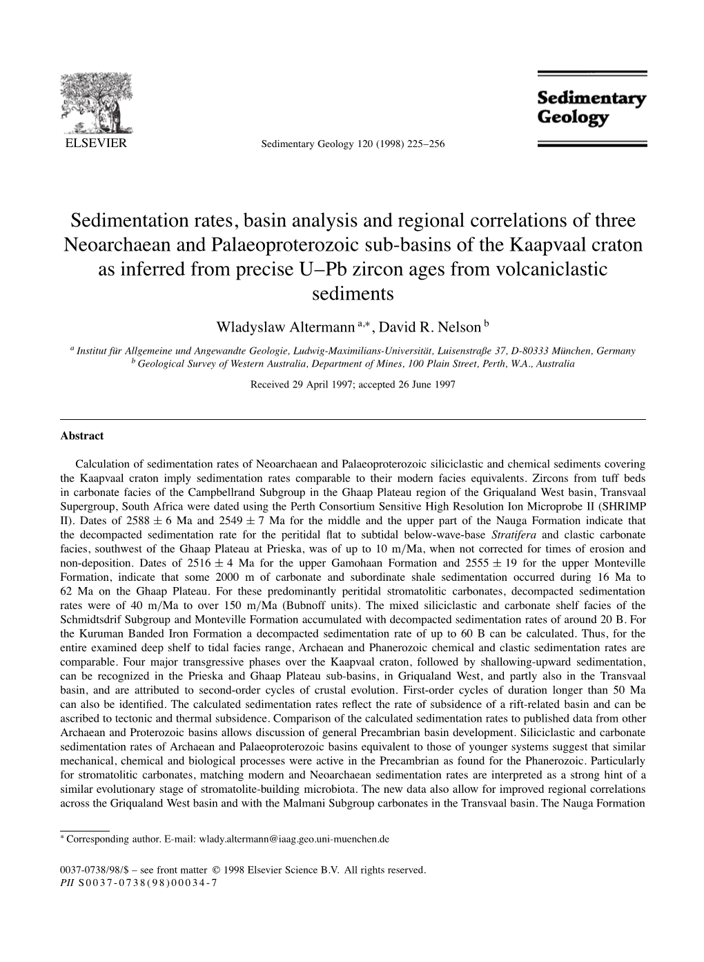 Sedimentation Rates, Basin Analysis and Regional Correlations of Three Neoarchaean and Palaeoproterozoic Sub-Basins of the Kaapv