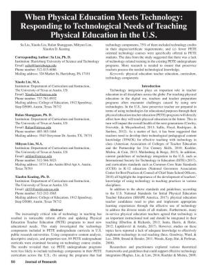 When Physical Education Meets Technology: Responding to Technological Needs of Teaching Physical Education in the U.S