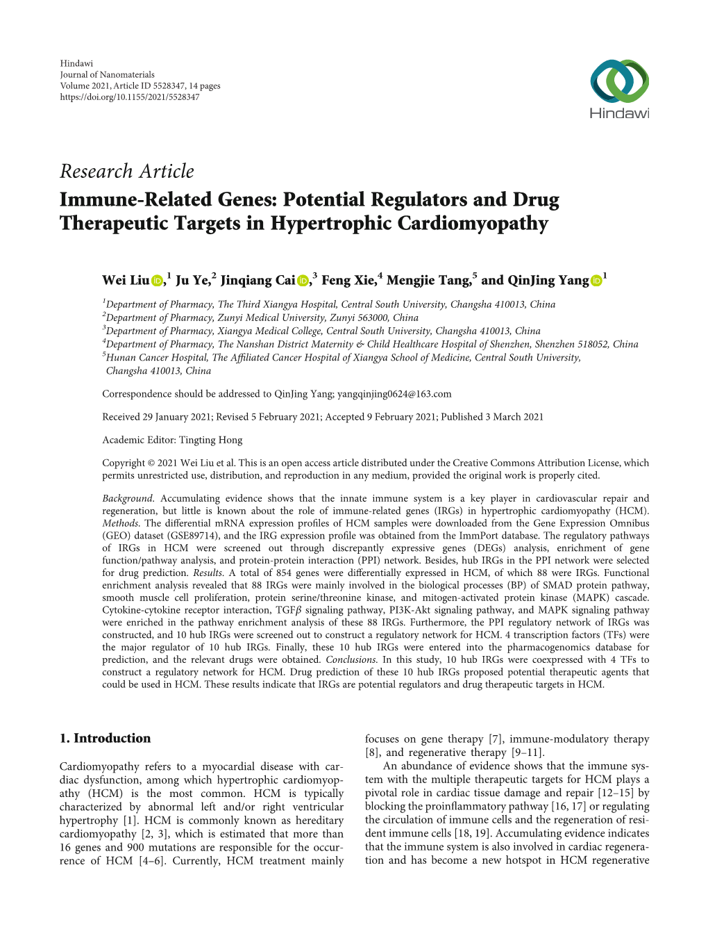 Immune-Related Genes: Potential Regulators and Drug Therapeutic Targets in Hypertrophic Cardiomyopathy