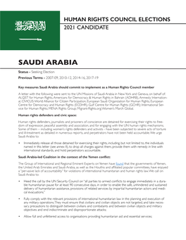 SAUDI ARABIA Status - Seeking Election Previous Terms - 2007-09, 2010-12, 2014-16, 2017-19