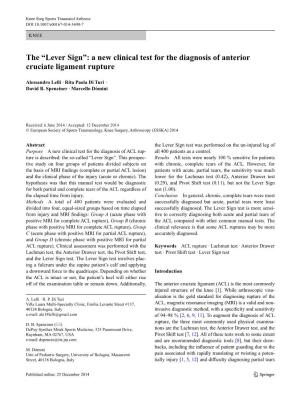 The “Lever Sign”: a New Clinical Test for the Diagnosis of Anterior Cruciate Ligament Rupture