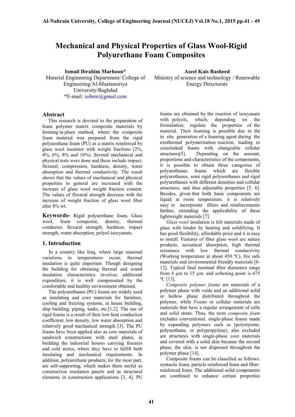 Mechanical And Physical Properties Of Glass Wool-Rigid Polyurethane ...