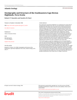 Stratigraphy and Structure of the Southeastern Cape Breton Highlands, Nova Scotia Robert P