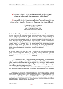 Bailar Con El Diablo: Metamorfosis De Una Leyenda Oral, Del Abruzzo Italiano a La Literatura De Cordel De Brasil1